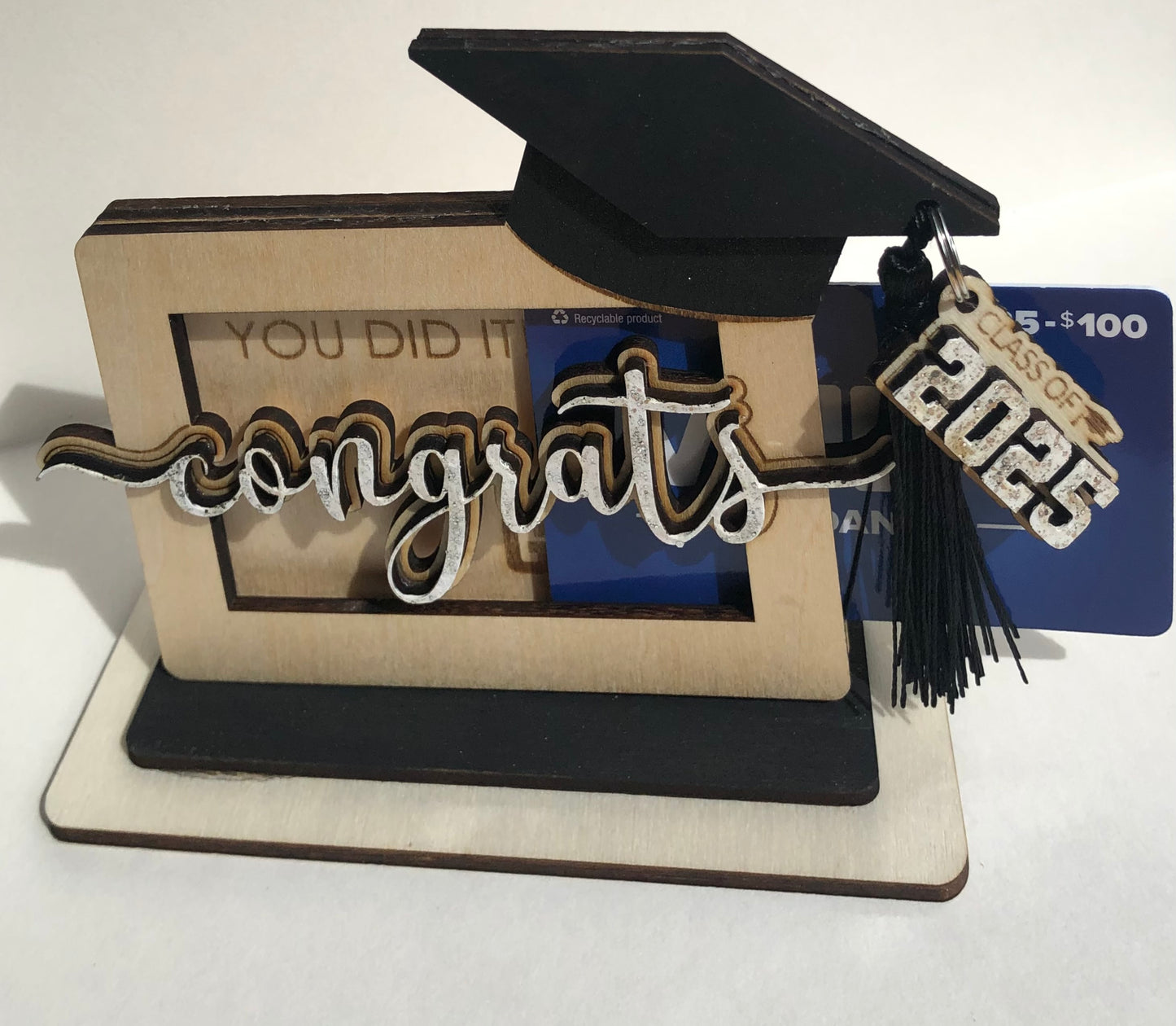 2025 Graduation Gift Card Holder- Congrats! White with Glitter!
