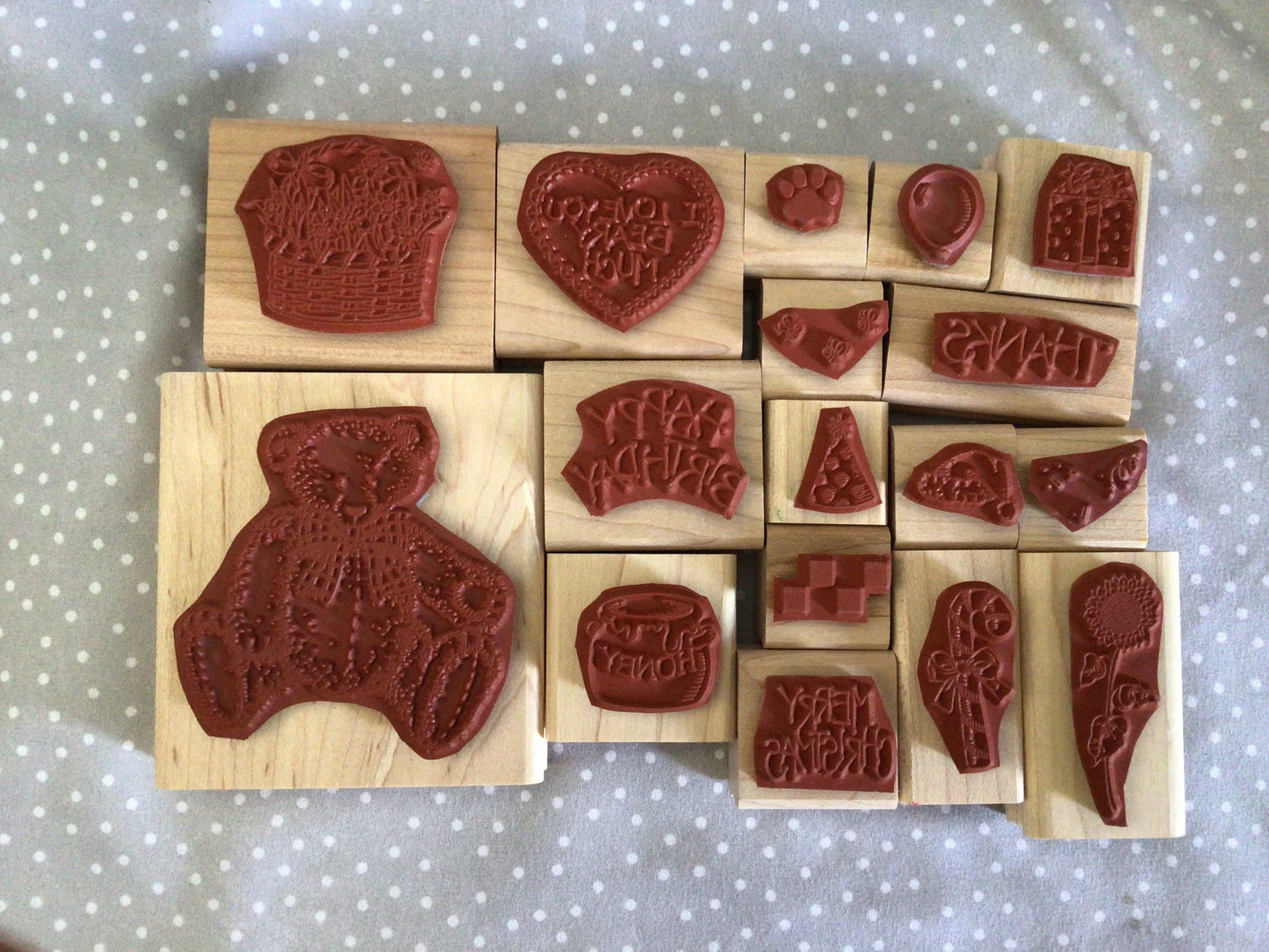 Cute Teddy Bear, Retired Stampin Up 1995! Stamp set Button Bear, Flower Basket Stamp