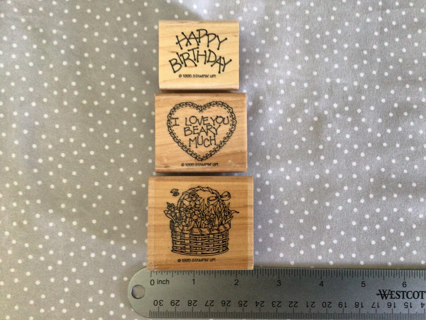 Cute Teddy Bear, Retired Stampin Up 1995! Stamp set Button Bear, Flower Basket Stamp
