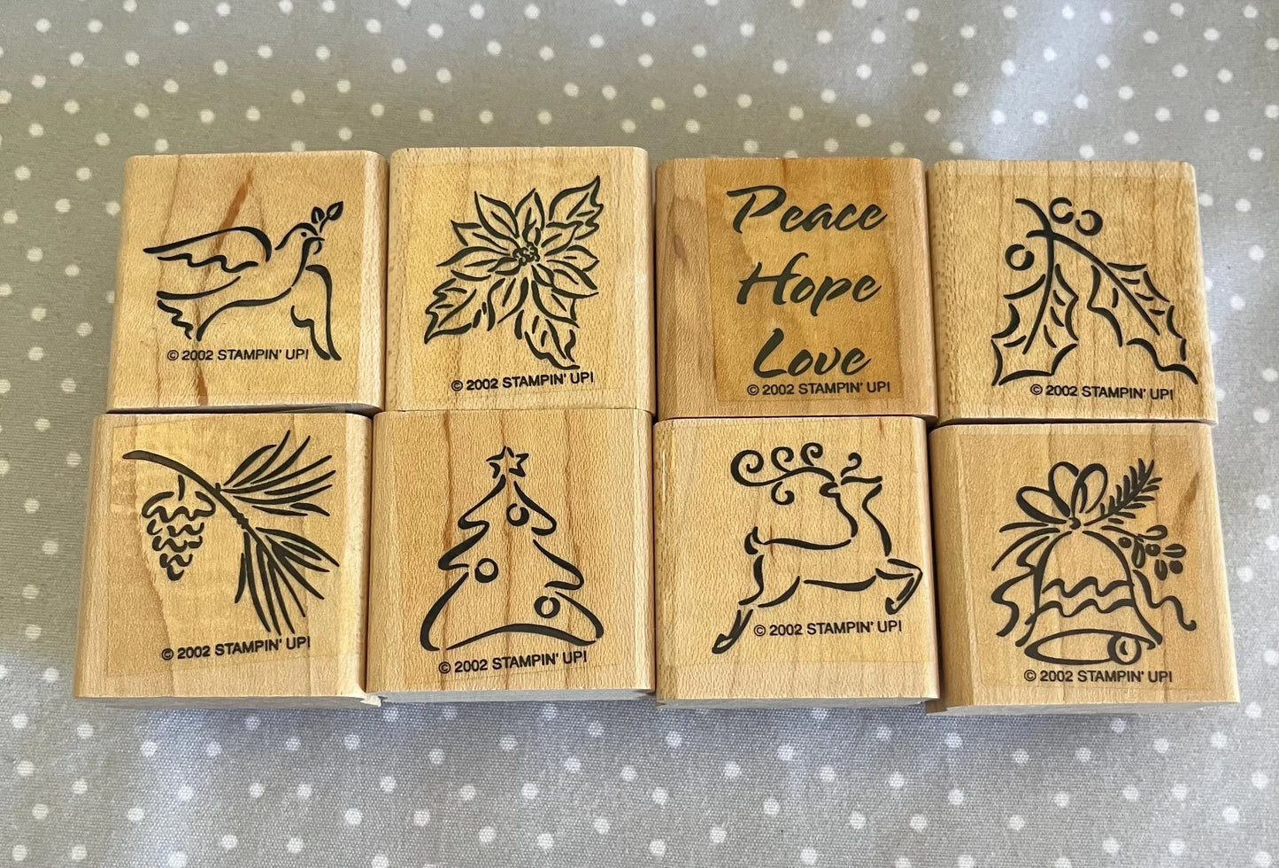 Holiday Minis stamp set, Retired Stampin Up 2002, set of 8 stamps.