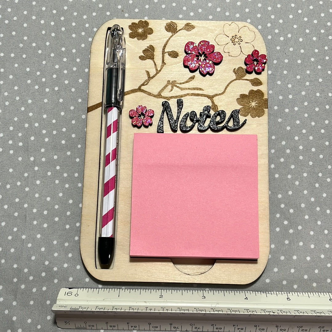 Post it with pen, Cherry Blossom with Notes, Laser Engraved wood