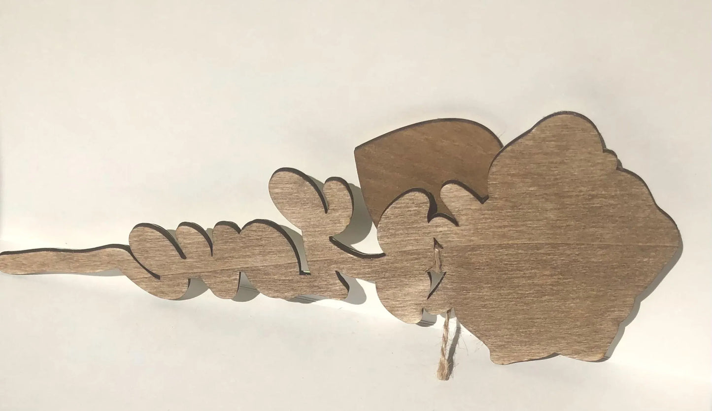 Rose with Love on stem, White with Glitter- Laser Cut-great for Valentine, Birthdays, Mother’s Day, Wedding gifts.