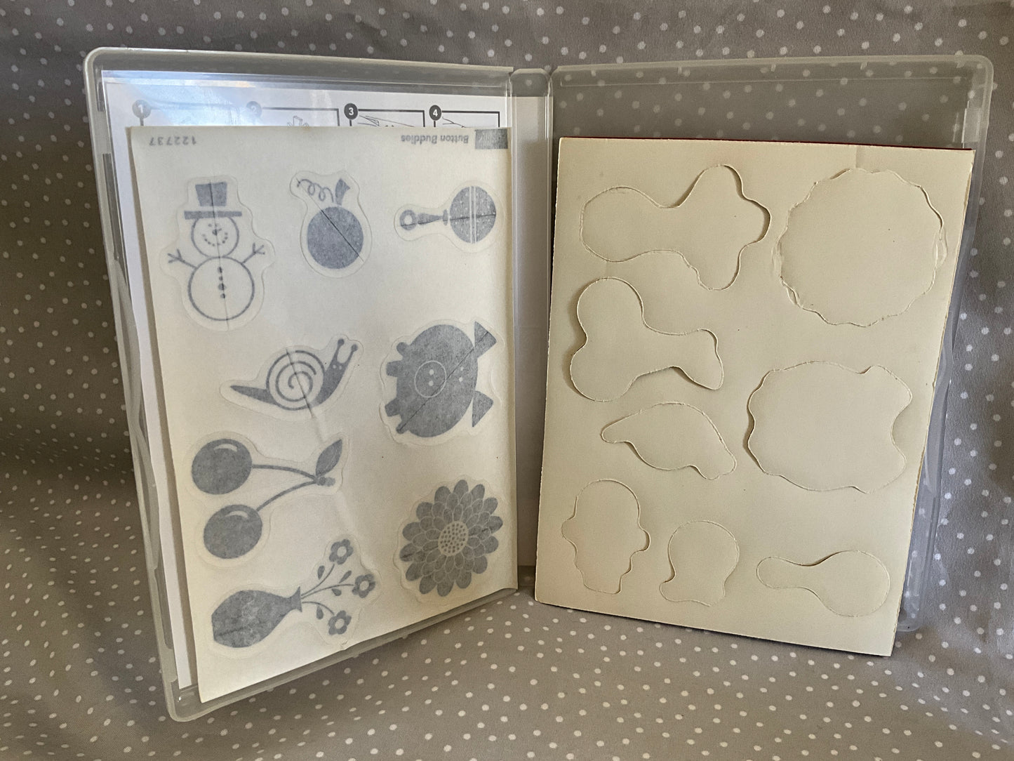BRAND NEW-Retired Stampin Up! Stamp set Button Buddies- Set of 8 stamps