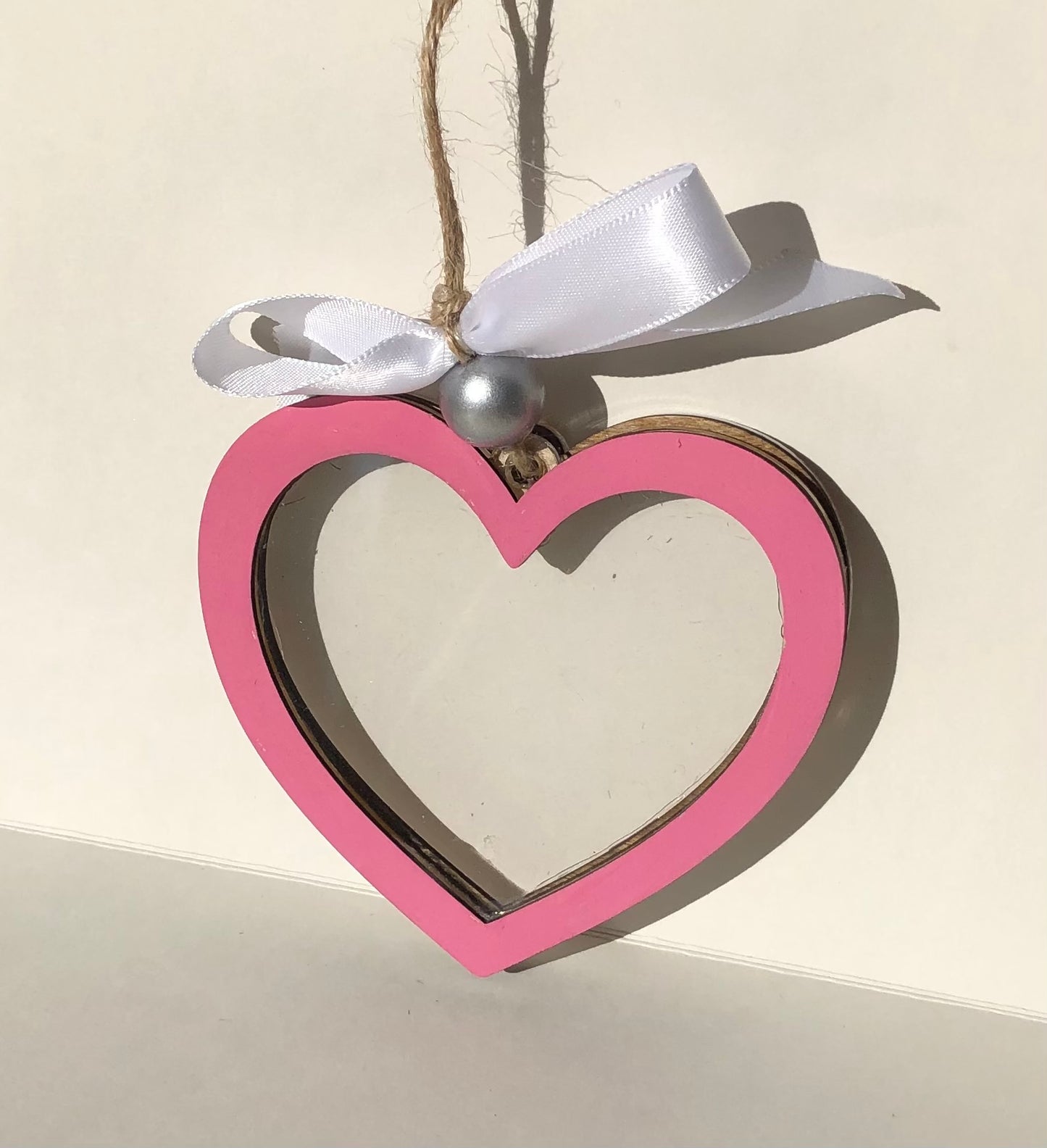 Valentine’s Shaker Ornament - Pink Heart with Silver Ball