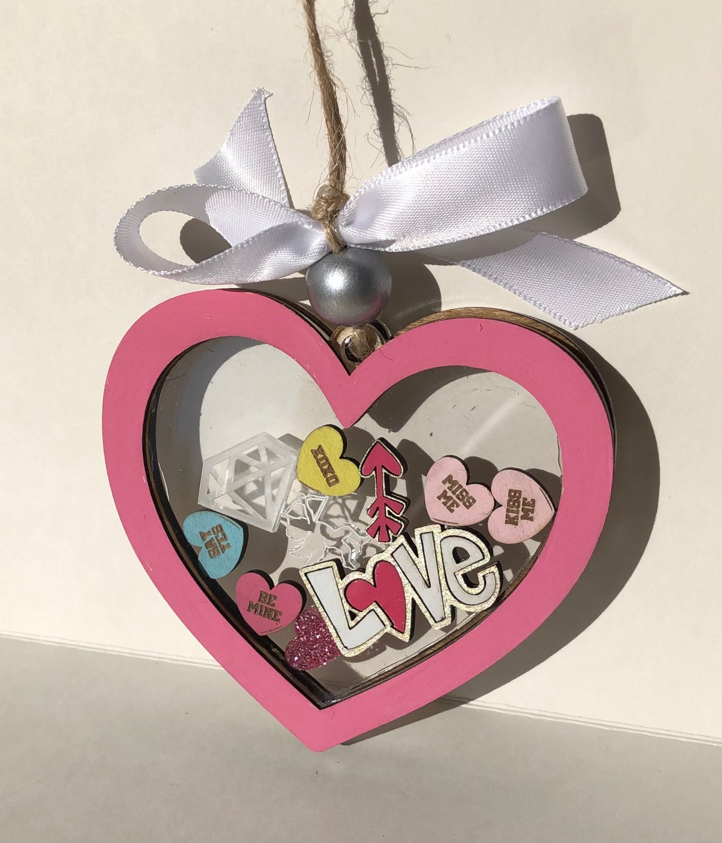 Valentine’s Shaker Ornament - Pink Heart with Silver Ball