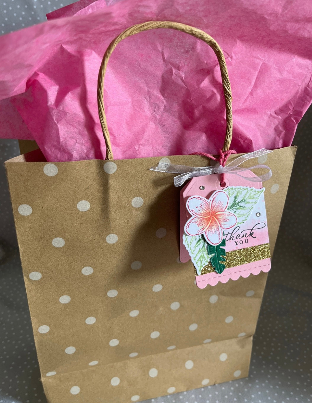 Stampin Up! Cute Plumeria Pink Tag, Pack of 5 tags - Thank you