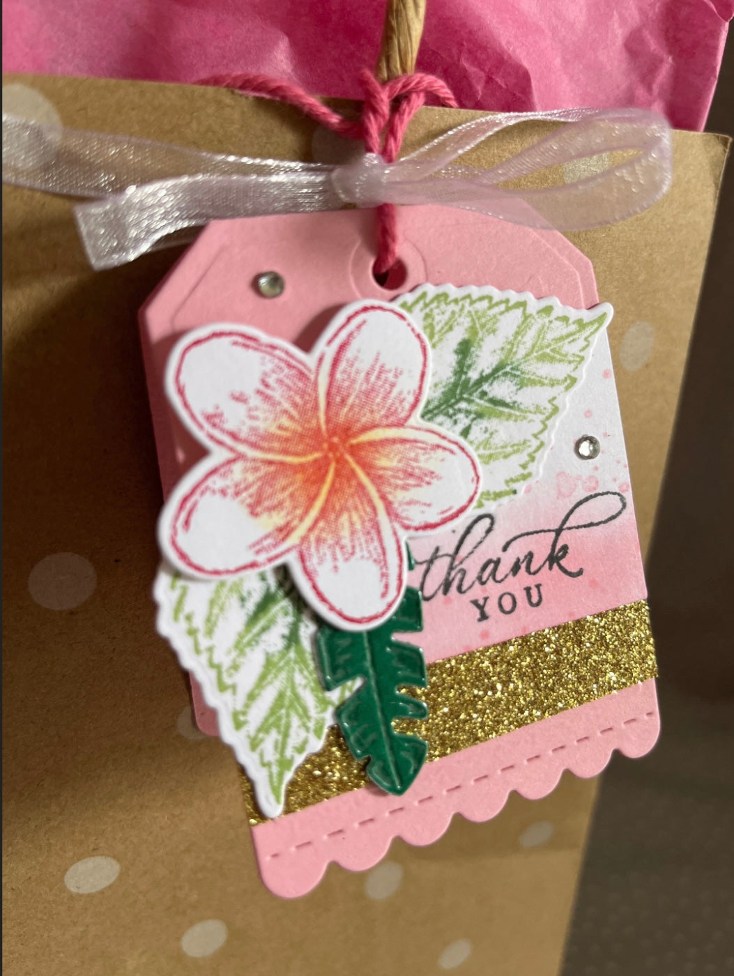Stampin Up! Cute Plumeria Pink Tag, Pack of 5 tags - Thank you