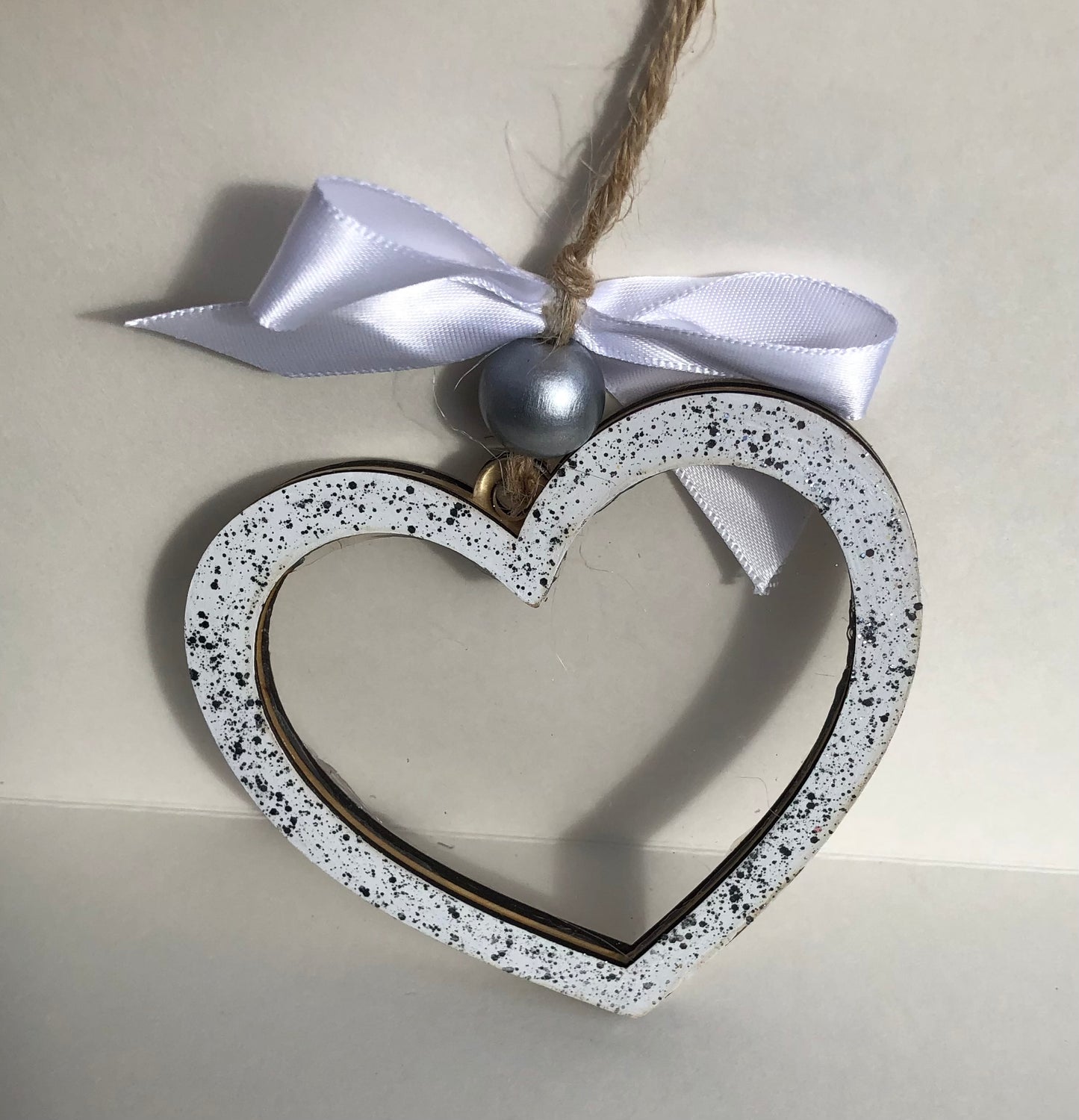 Valentine’s Shaker Ornament - White Glitter Heart with Silver Ball