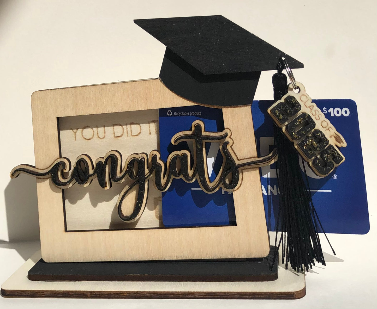 2025 Graduation Gift Card Holder- Congrats! Black with Glitter!