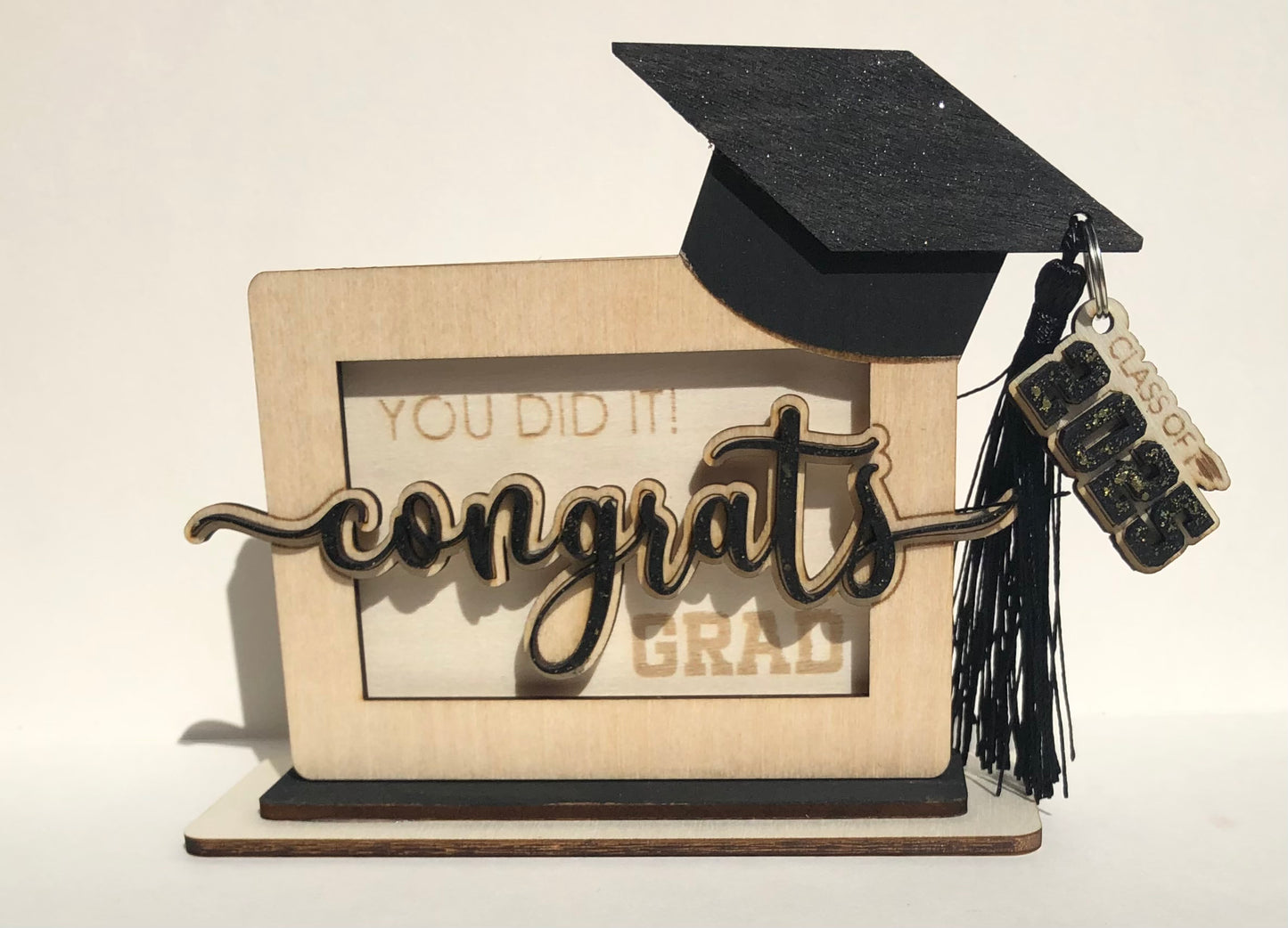 2025 Graduation Gift Card Holder- Congrats! Black with Glitter!