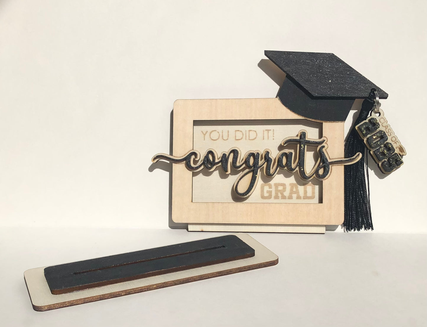 2025 Graduation Gift Card Holder- Congrats! Black with Glitter!