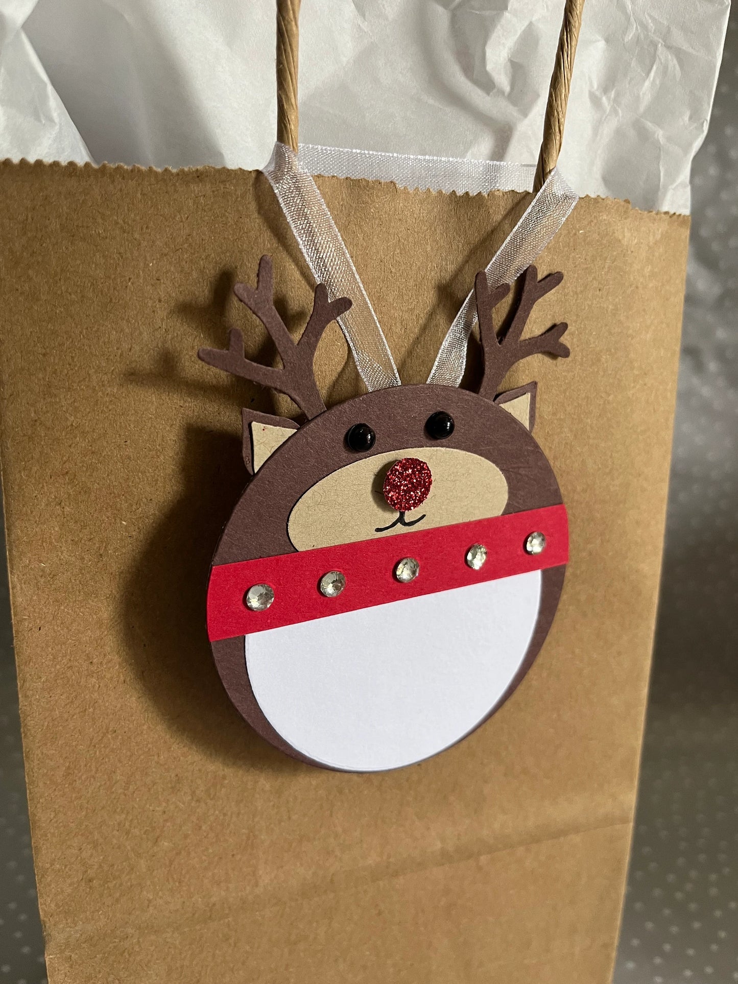 Handmade Gift Tags, Stampin Up! Christmas Reindeer Tag, Pack of 4, Punch Art, Red Nose Reindeer