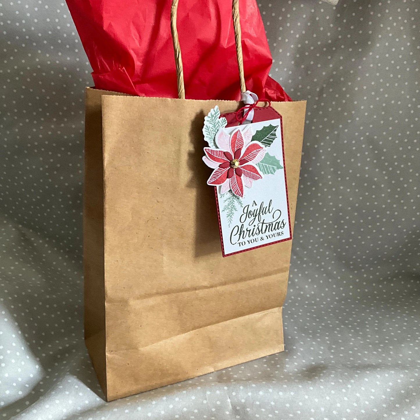Hand Crafted Stampin Up! Joyful Christmas Poinsettia Tag, Pack of 5