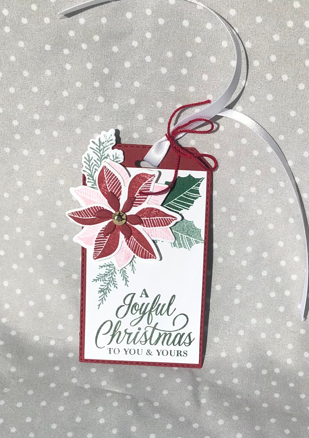 Hand Crafted Stampin Up! Joyful Christmas Poinsettia Tag, Pack of 5