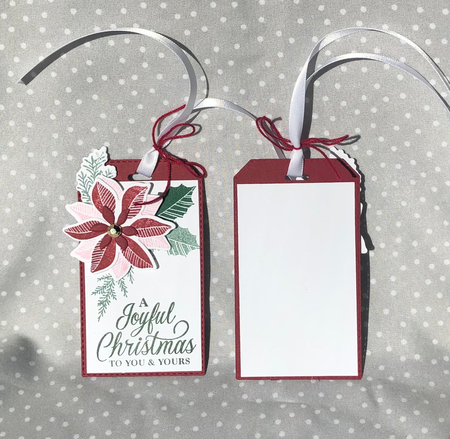 Hand Crafted Stampin Up! Joyful Christmas Poinsettia Tag, Pack of 5
