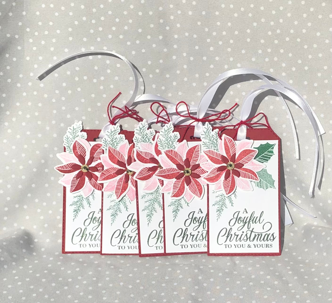 Hand Crafted Stampin Up! Joyful Christmas Poinsettia Tag, Pack of 5