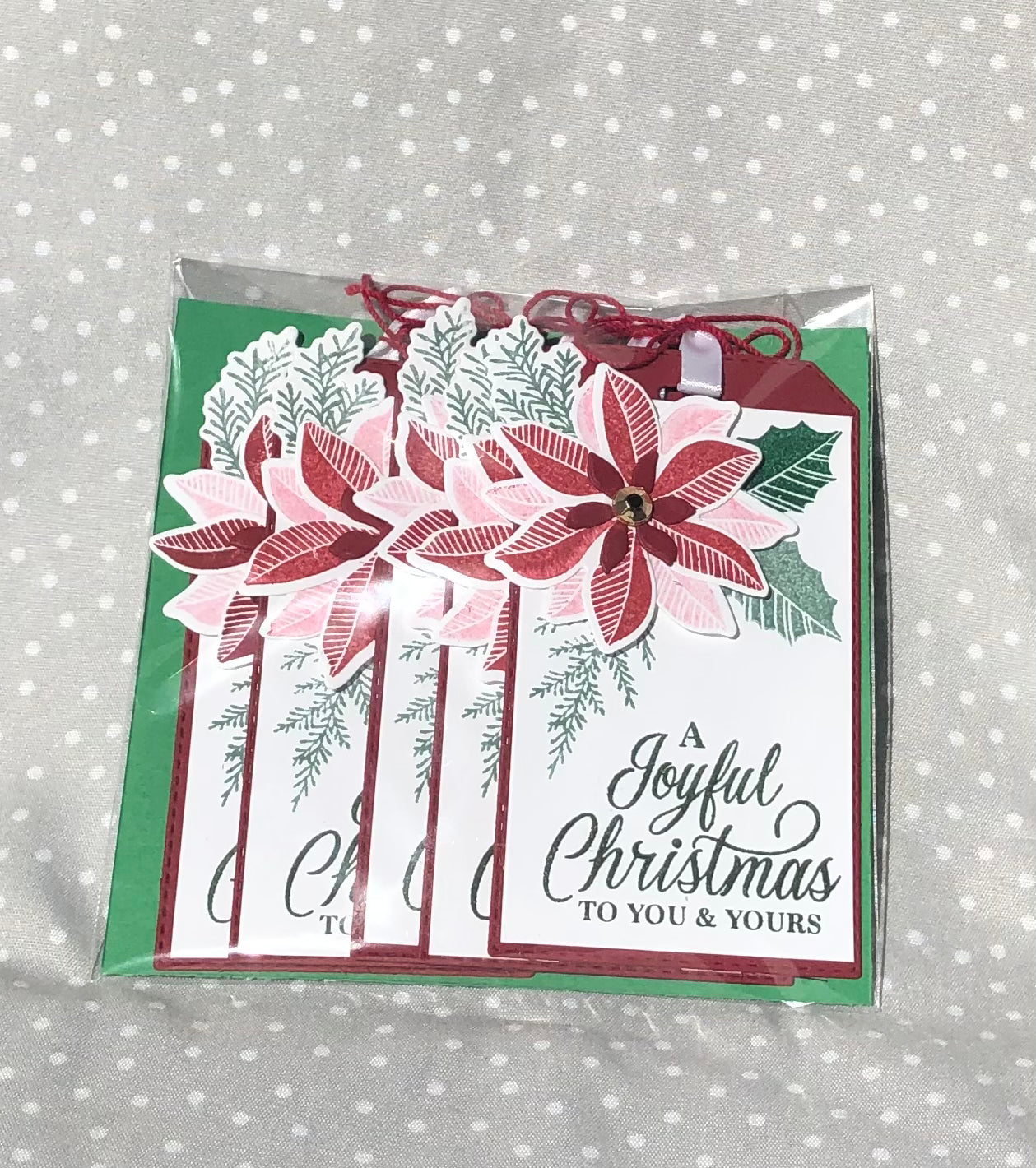Hand Crafted Stampin Up! Joyful Christmas Poinsettia Tag, Pack of 5