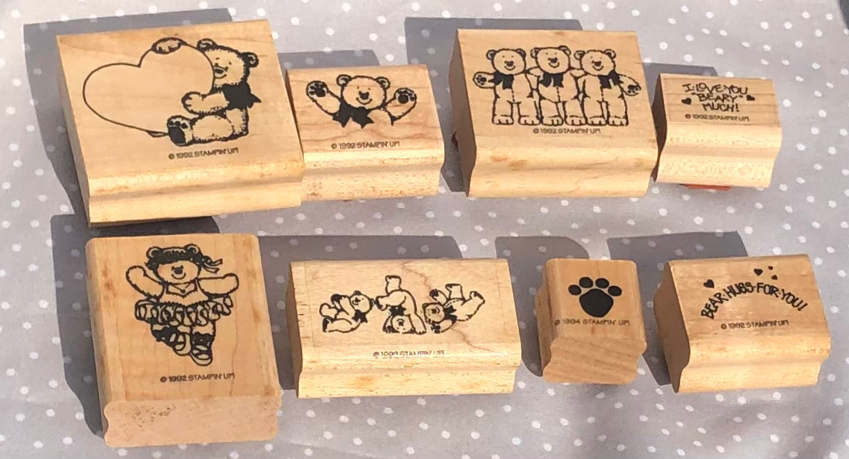 Retired Stampin Up! Bear Hugs Stamp set of 8, 1992