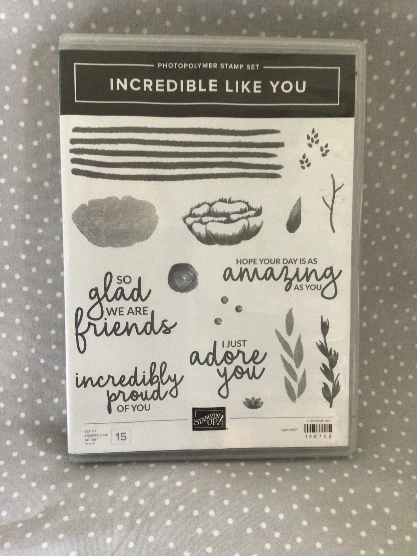Retired Stampin Up! Stamp set Incredible Like You set of 15 stamps/ Two-Step