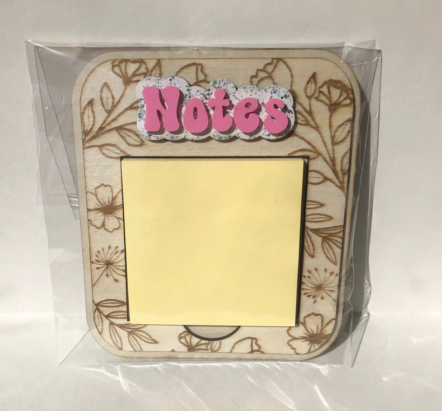 Floral Engraved Post it with Notes, Laser Engraved wood