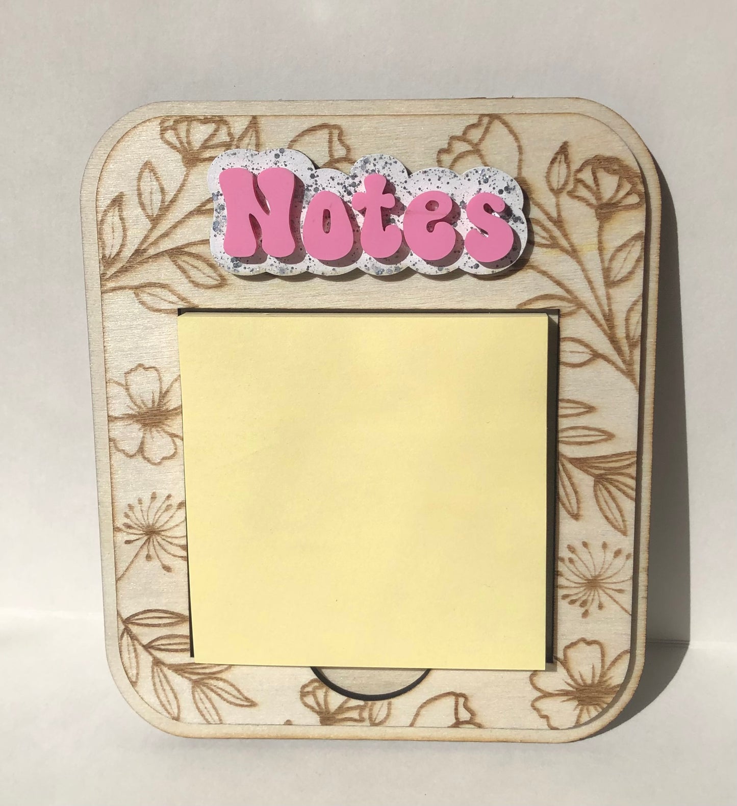 Floral Engraved Post it with Notes, Laser Engraved wood