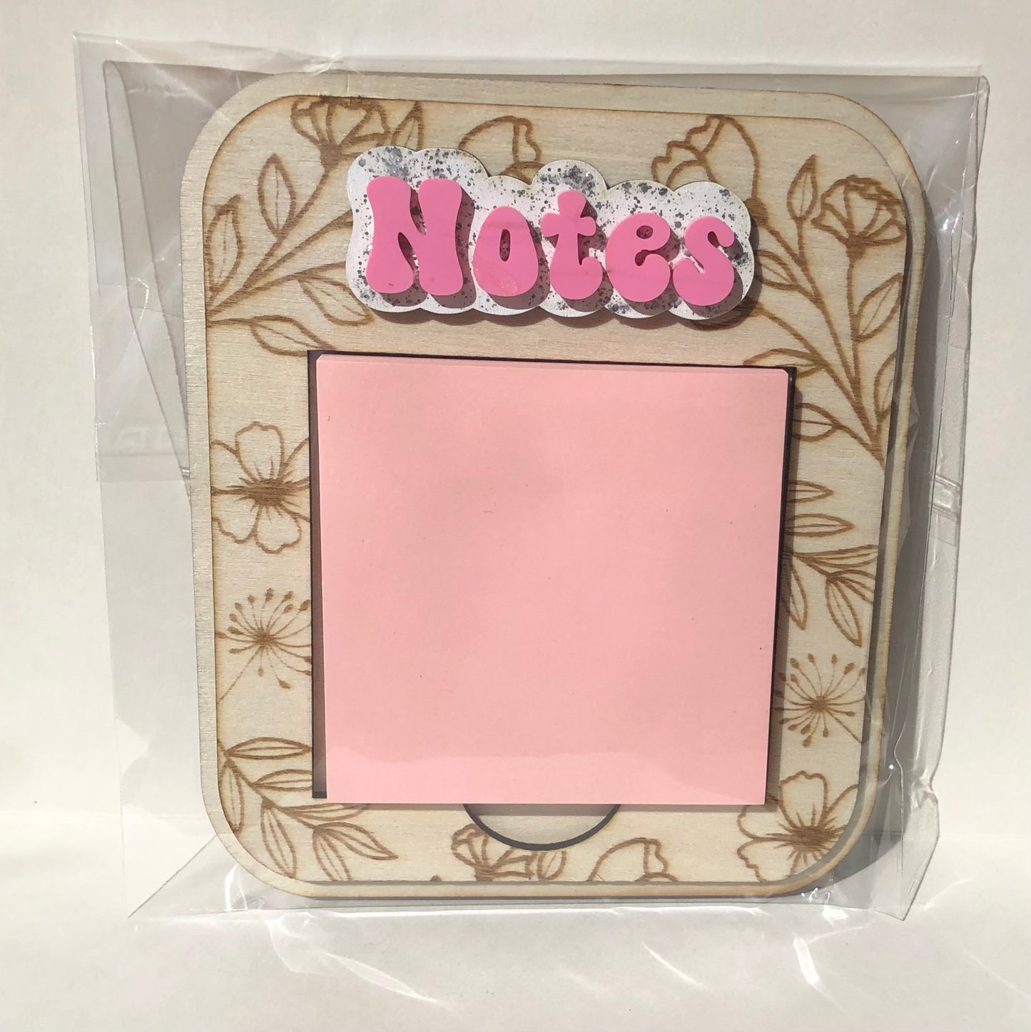 Floral Engraved Post it with Notes, Laser Engraved wood
