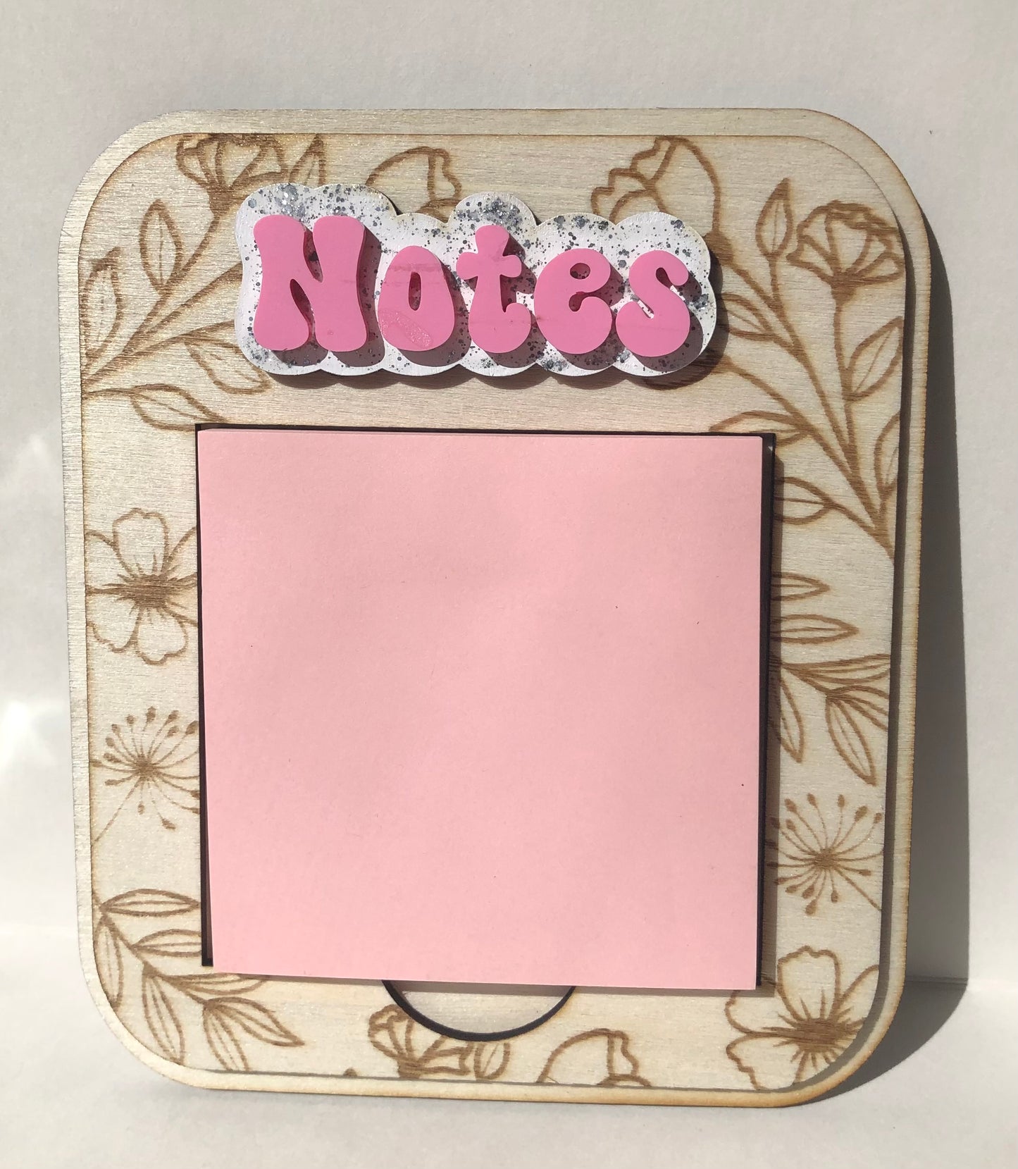 Floral Engraved Post it with Notes, Laser Engraved wood