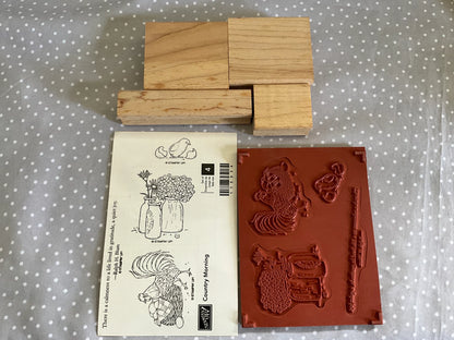 BRAND NEW Country Morning stamp set, Retired Stampin Up, set of 4 stamps.