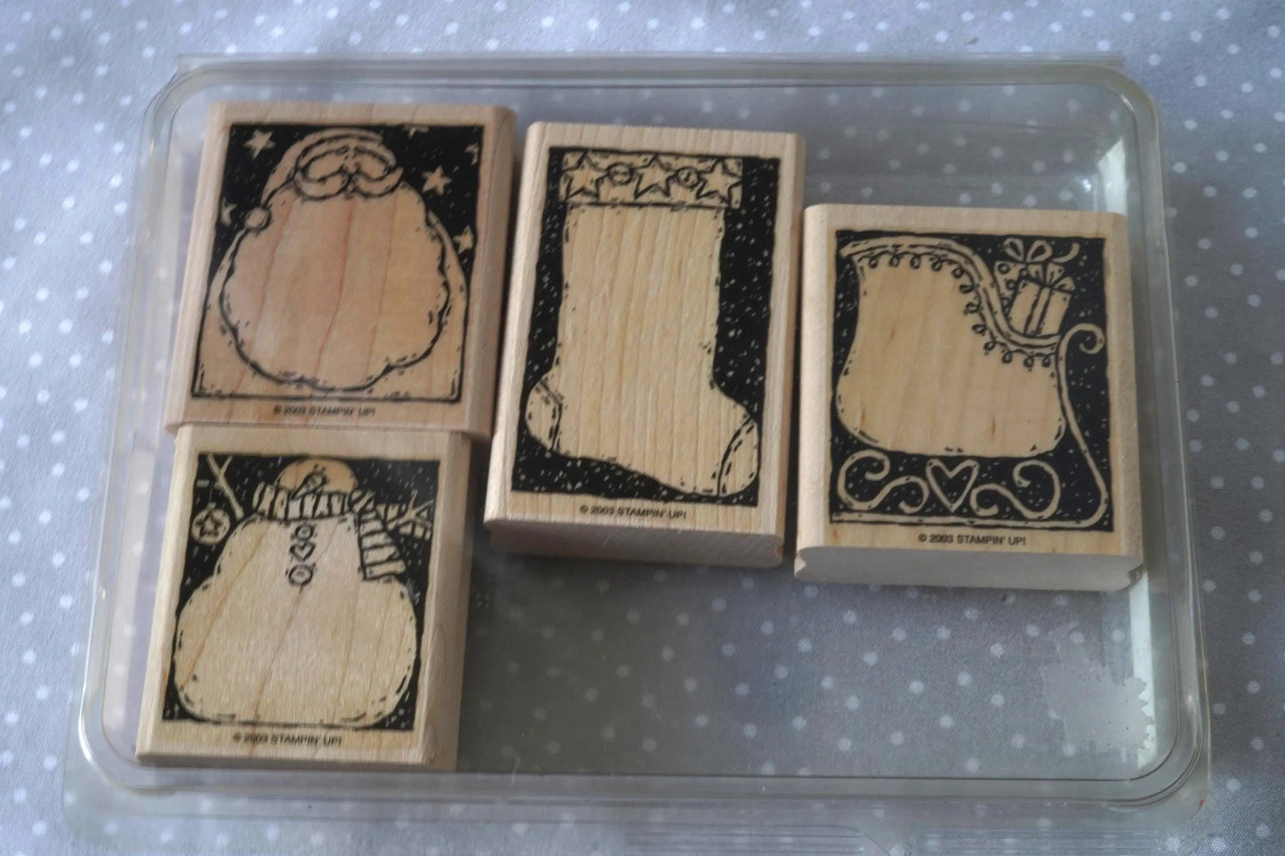 Holiday Woodcuts stamp set, Retired Stampin Up, set of 4 stamps from 2003