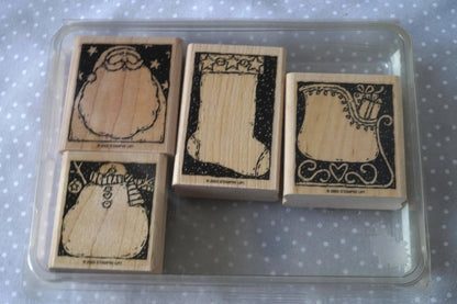 Holiday Woodcuts stamp set, Retired Stampin Up, set of 4 stamps from 2003