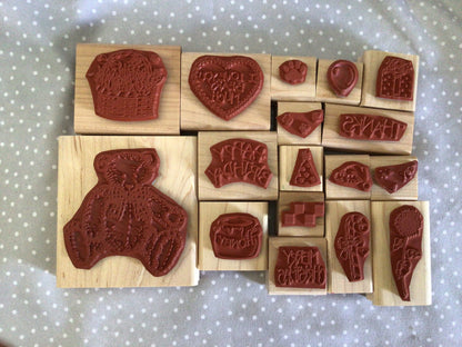 Cute Teddy Bear, Retired Stampin Up 1995! Stamp set Button Bear, Flower Basket Stamp