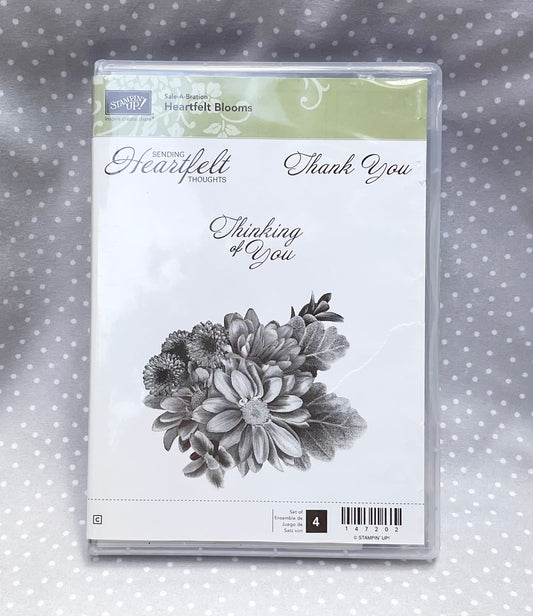 Retired Stampin Up! Stamp set Heartfelt Blooms- Set of 4 stamps, Sale-A-Bration