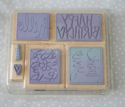 Vivid Greetings stamp set, Retired Stampin Up, set of 6 stamps fro 2000