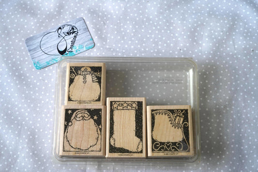 Holiday Woodcuts stamp set, Retired Stampin Up, set of 4 stamps from 2003
