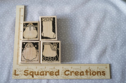 Holiday Woodcuts stamp set, Retired Stampin Up, set of 4 stamps from 2003
