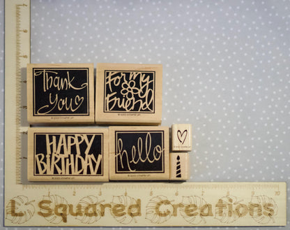 Vivid Greetings stamp set, Retired Stampin Up, set of 6 stamps fro 2000