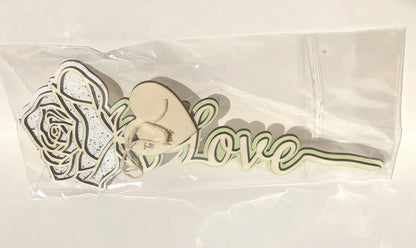 Rose with Love on stem, White with Glitter- Laser Cut-great for Valentine, Birthdays, Mother’s Day, Wedding gifts.