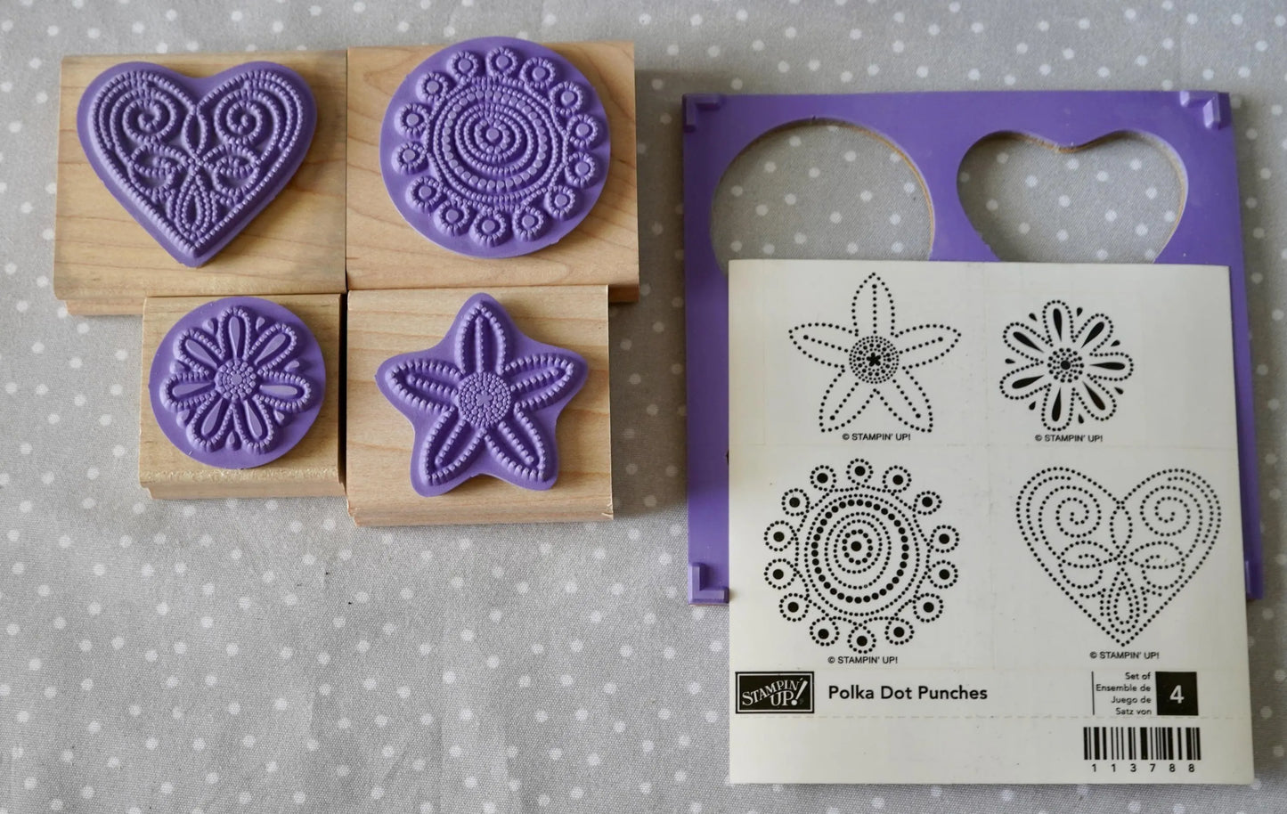 Polka Dot Punches stamp set, Retired Stampin Up, set of 4 stamps