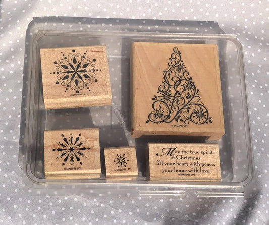 Snow Swirled stamp set, Retired Stampin Up, set of 5 stamps