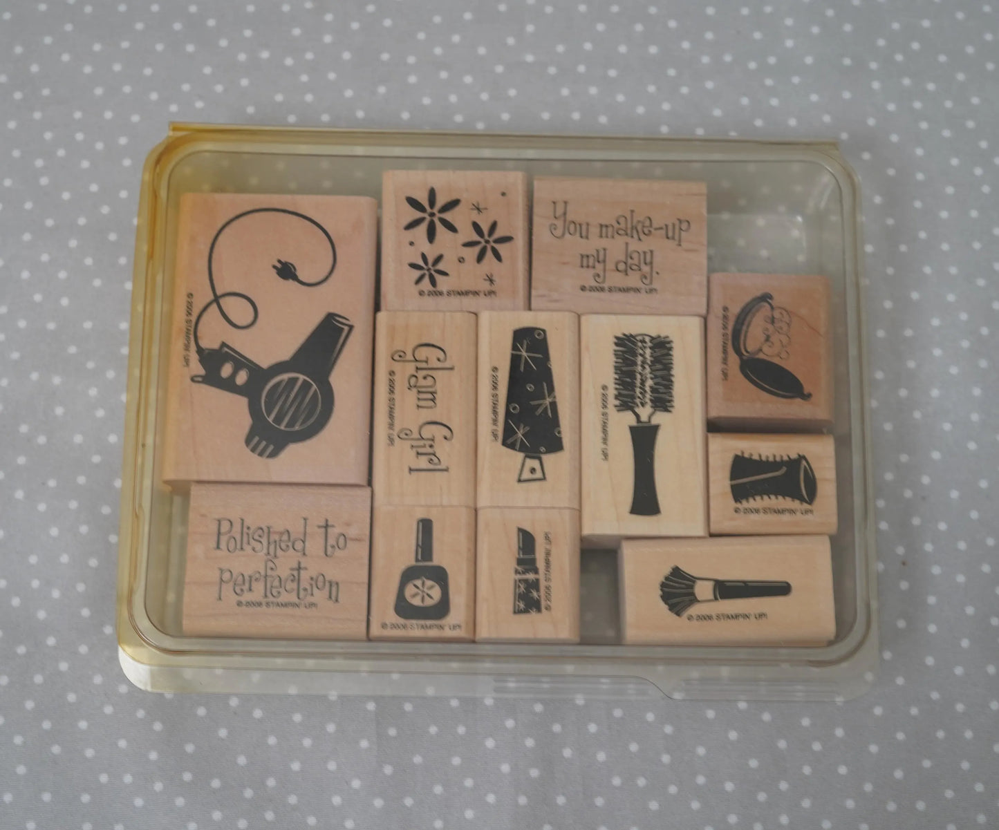 Glam Girl stamp set, Retired Stampin Up, set of 12 stamps from 2006