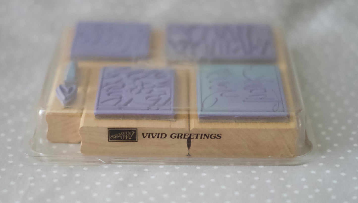 Vivid Greetings stamp set, Retired Stampin Up, set of 6 stamps fro 2000