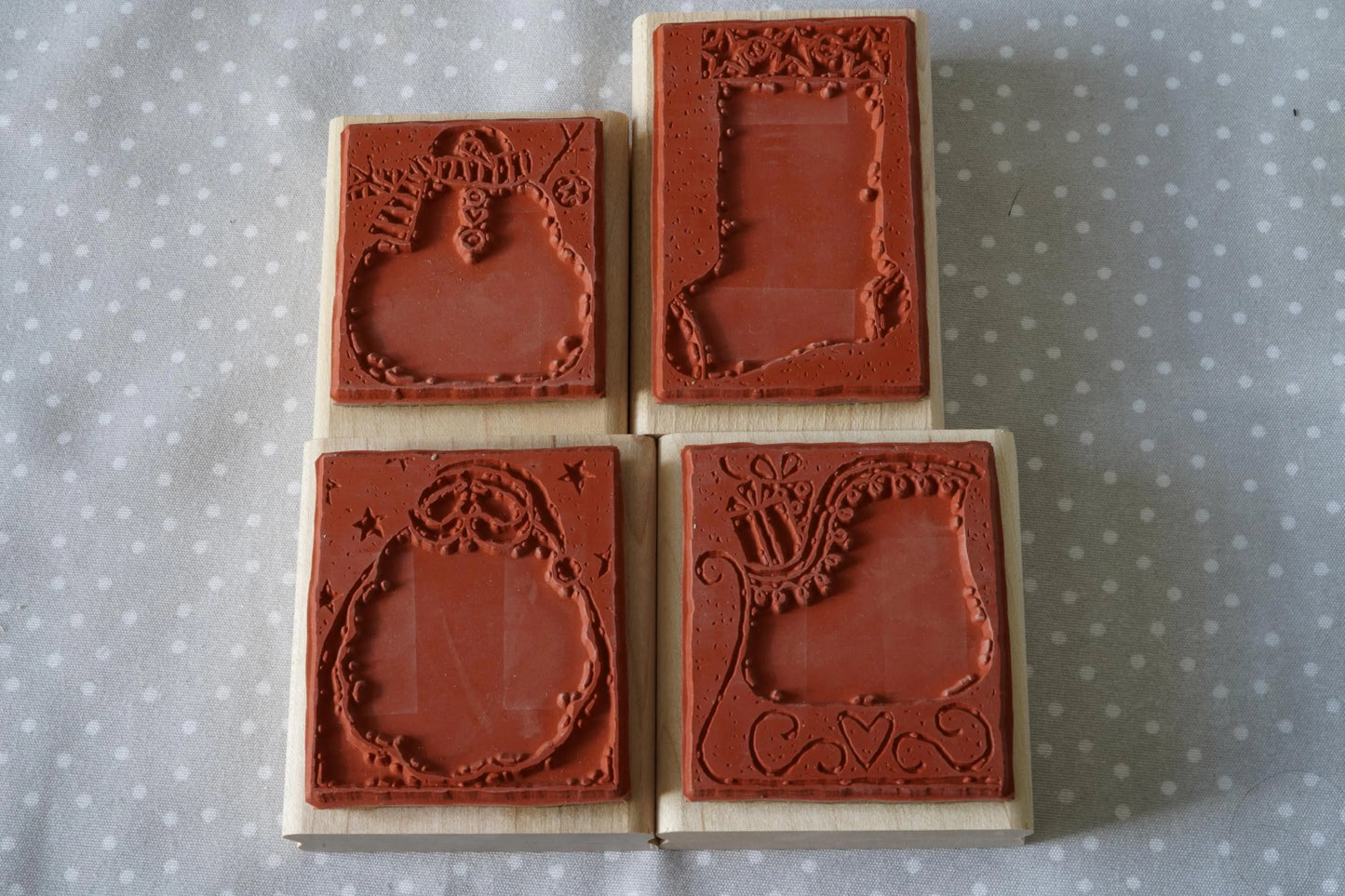 Holiday Woodcuts stamp set, Retired Stampin Up, set of 4 stamps from 2003
