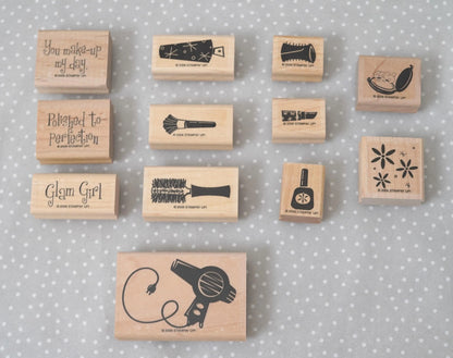 Glam Girl stamp set, Retired Stampin Up, set of 12 stamps from 2006