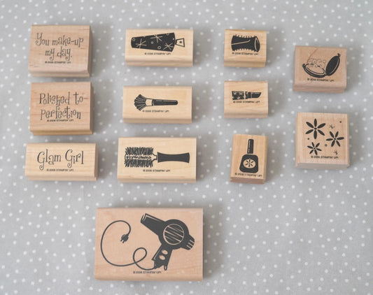 Glam Girl stamp set, Retired Stampin Up, set of 12 stamps from 2006