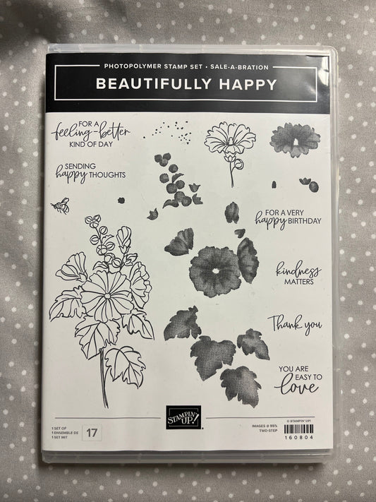 Retired SALE-A-BRATION 2023 Stampin Up! Stamp set Beautifully Happy, set of 17