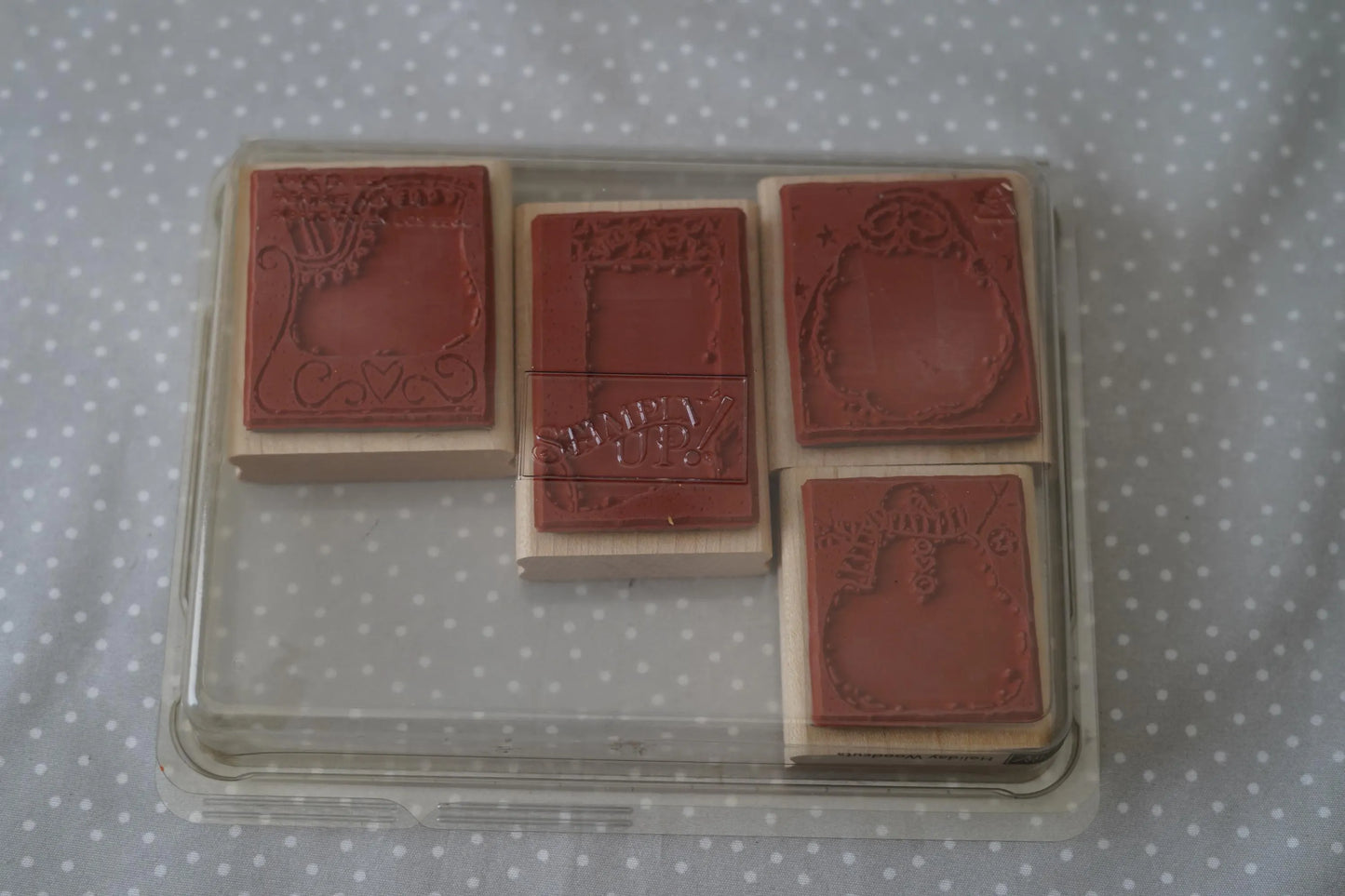 Holiday Woodcuts stamp set, Retired Stampin Up, set of 4 stamps from 2003