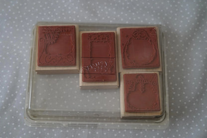 Holiday Woodcuts stamp set, Retired Stampin Up, set of 4 stamps from 2003