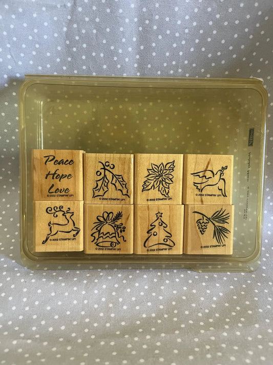 Holiday Minis stamp set, Retired Stampin Up 2002, set of 8 stamps.