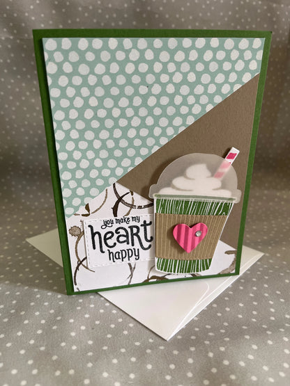 Handmade Coffee Lover Card & Tag Gift Set- 5 count greeting cards with envelopes- 3 count gift tags (tags folds like a card)