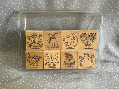 Retired Stampin Up 2000! Stamp set Just for Fun set of 8
